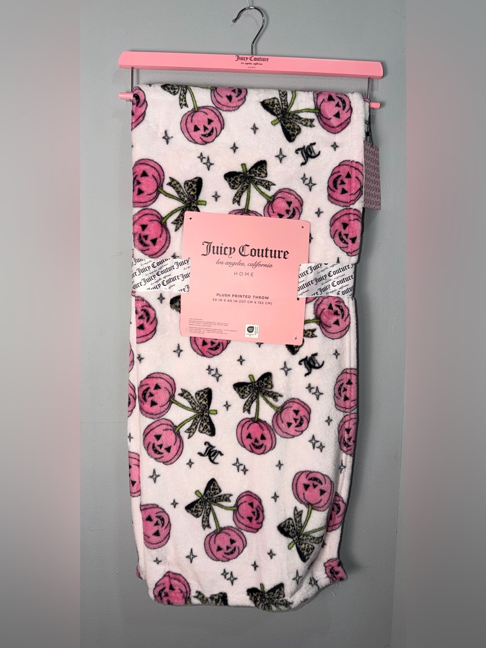 Juicy Couture Pink Pumpkin Print Plush Throw